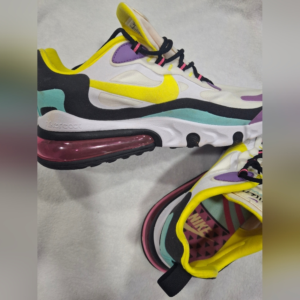 Nike Air Max 270 React in Yellow, Purple, and Teal.Size 9.5 - Picture 8 of 10